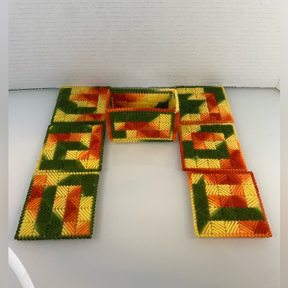 Vintage Crochet Coaster Set of 6 Storage Box